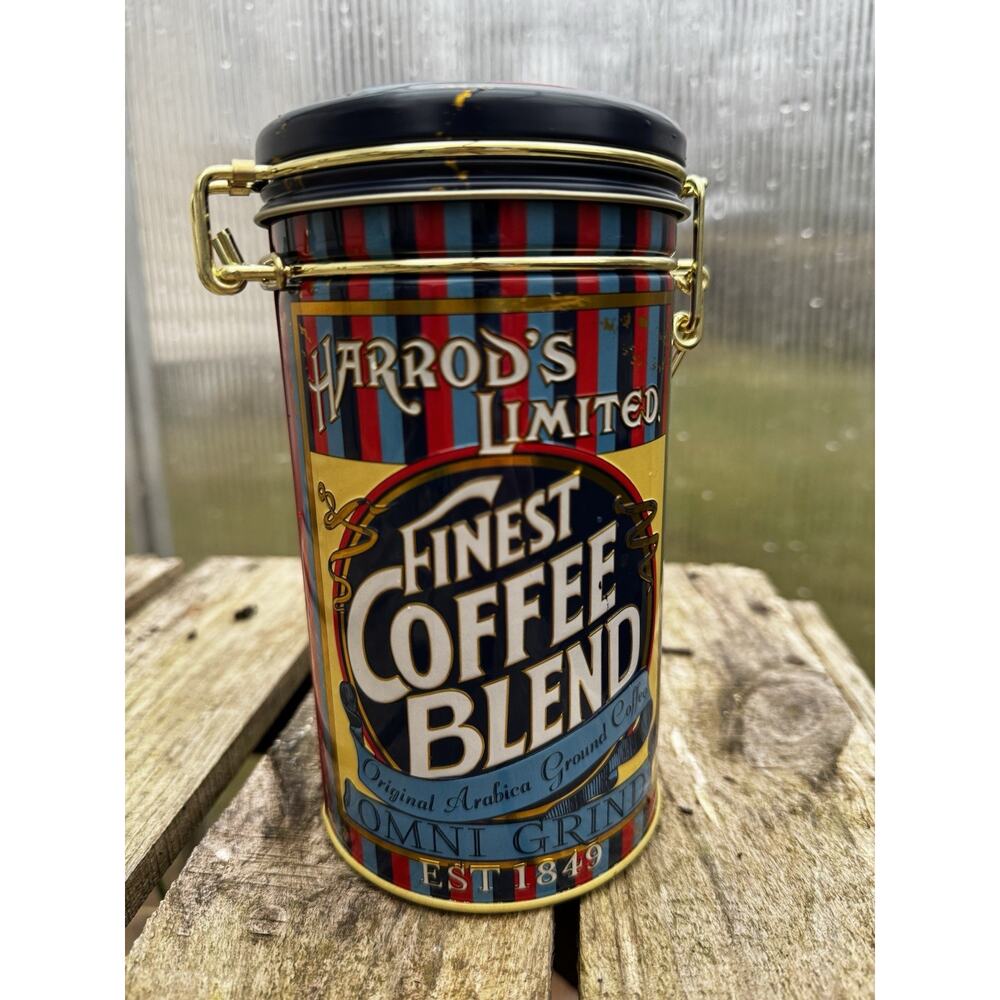 Harrods Limited Finest Coffee Blend Latched Coffee Canister Collectible Tin